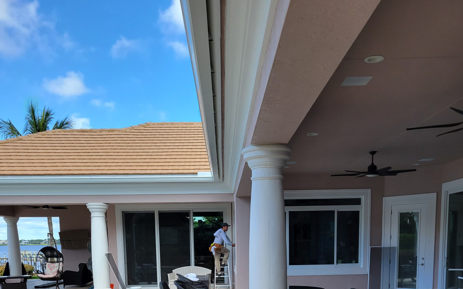 Hobe Sound Beach Front Home getting windows cleaned